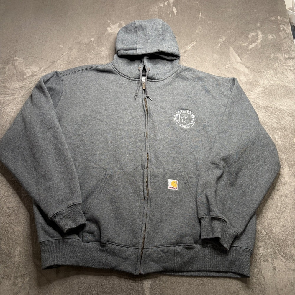 Carhartt Full Zip Hoodie Mens 2XL Gray Embroidered Logo Utility Outdoor Workwear